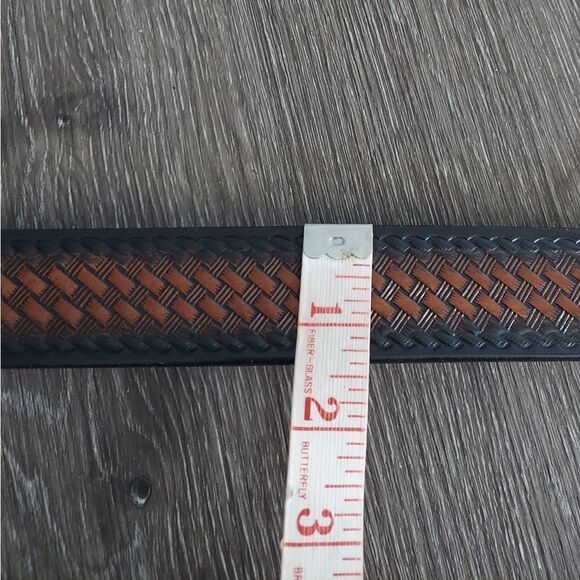 Coronado Brown Black Basket Weave Pattern Leather Belt 38 - Picture 5 of 5